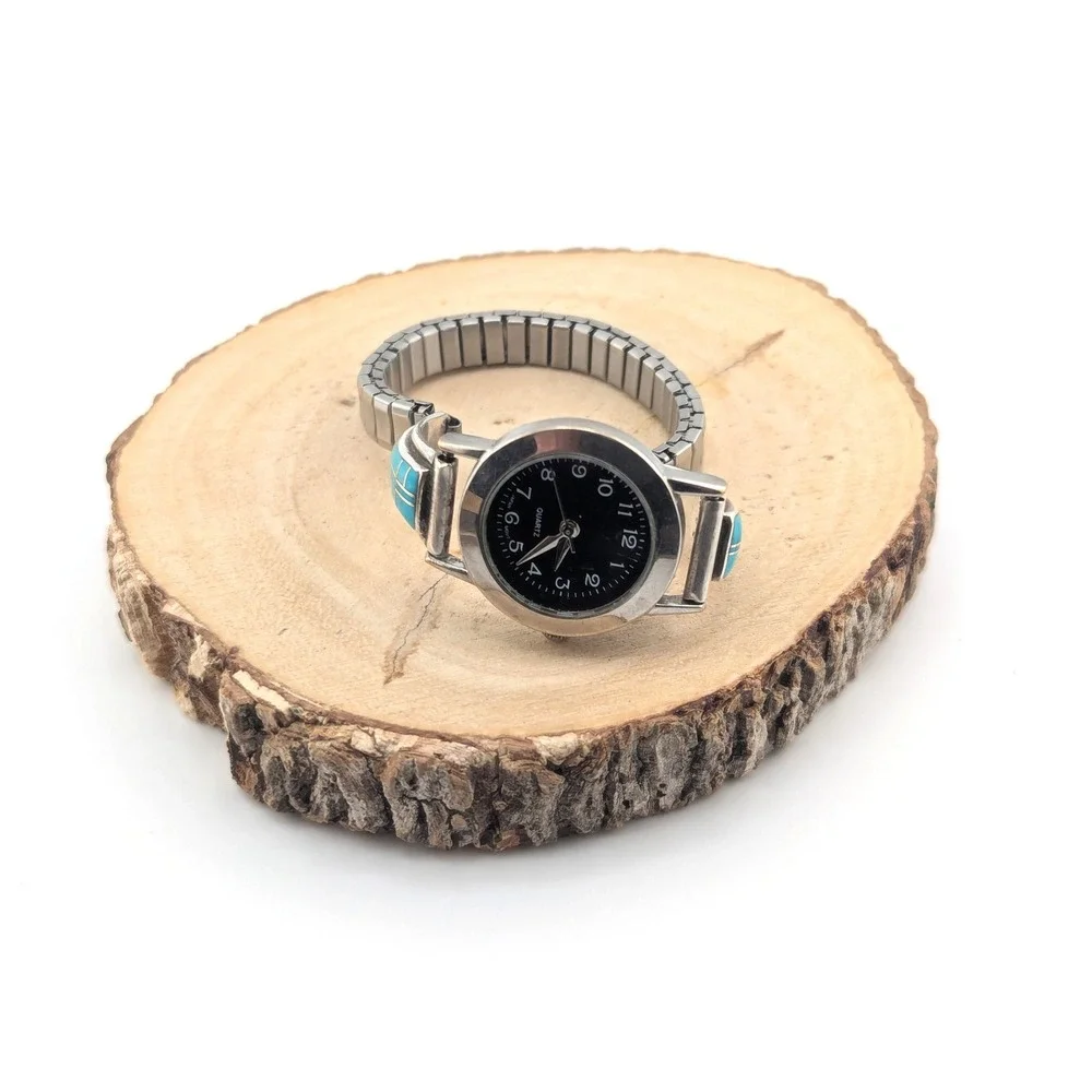 Handcrfafted Vintage Turquoise Inlay Stretch Band‎ Watch Southwest Accessory ***